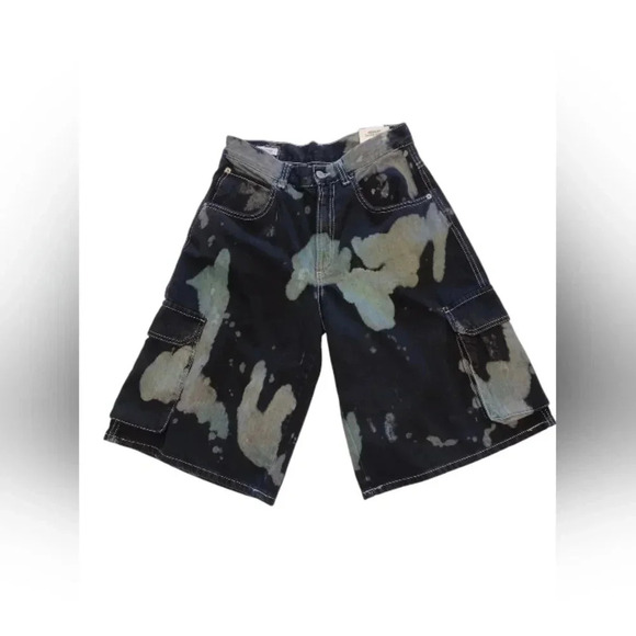 Zara Black With Tie Dye Denim Cargo Style Shorts Size 30 - Picture 2 of 7